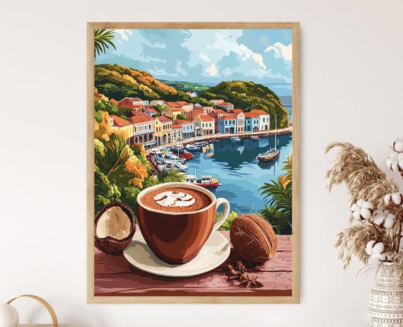 Hot Chocolate In Saint Georges Grenadian Spice Art Harbor View Print