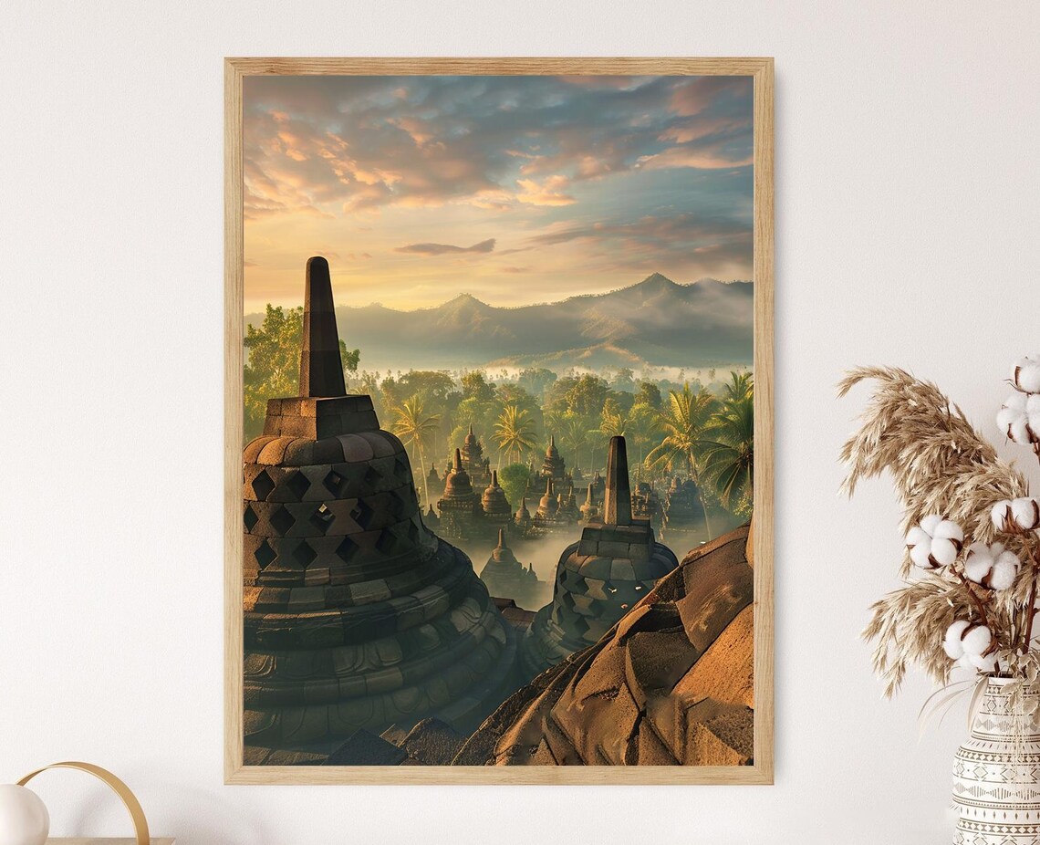 Borobudur Temple Illustration, Heritage Art Print