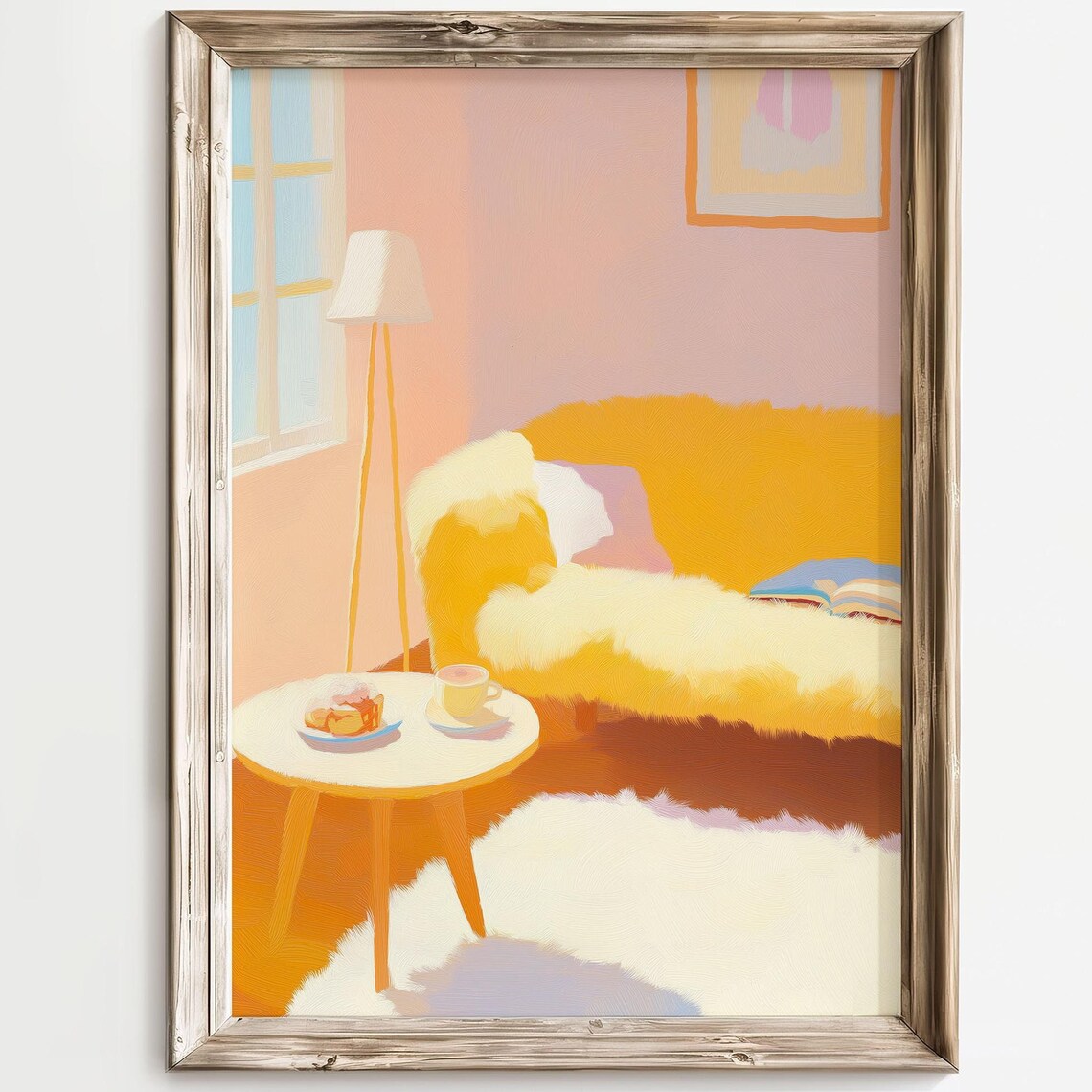 Cozy Yellow Bedroom Sunny Reading Nook Vintage Oil Painting Poster