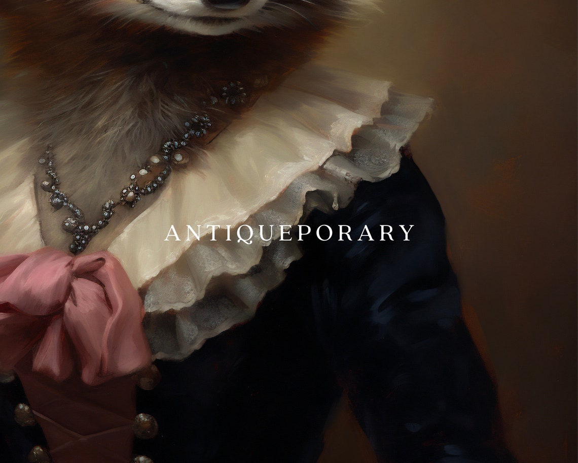 Victorian Animals Portrait Royal Lady Raccoon Vintage Print Renaissance Animal Dark Moody Animal Poster Altered Art Animal Lover Gift - Image 2
