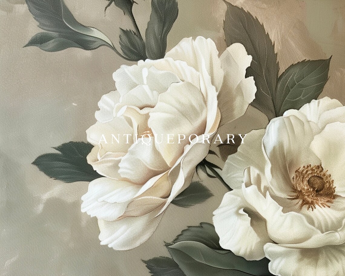 White Roses Vintage Floral Oil Painting Still Life Art Poster - Image 3