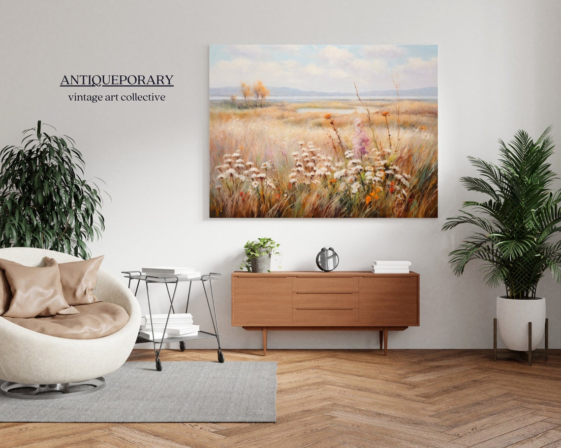 Vintage Landscape Oil Painting Wildflower Field Landscape Art Print White Flowers Country Field Art Nature Art - Image 5