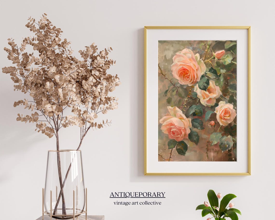 Blush Pink Roses Vintage Floral Oil Painting Soft Botanical Art Poster - Image 6