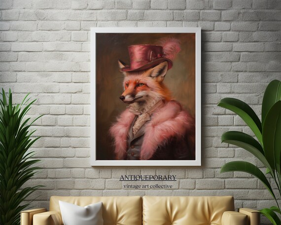 Red Fox Lady Portrait Pink Fur Stole Top Hat Victorian Poster