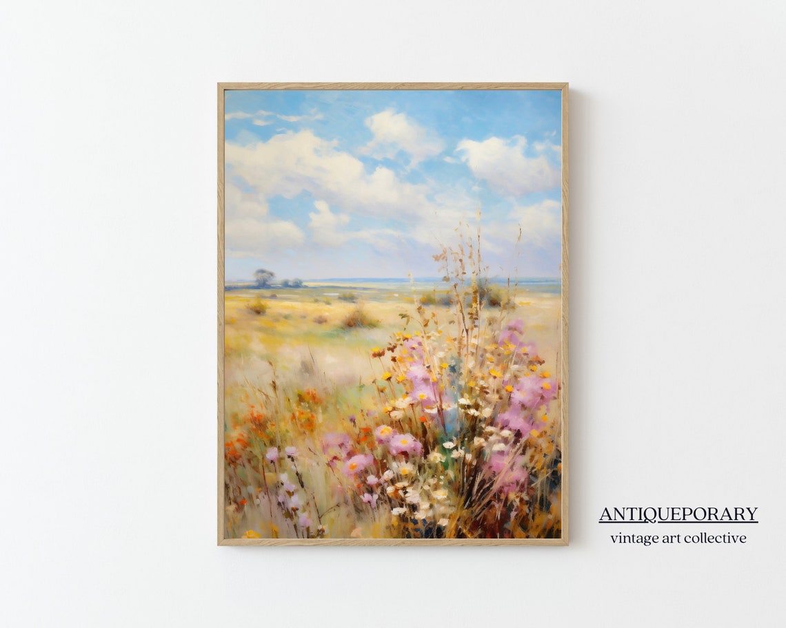 Golden Field Wildflowers Dreamy Pastel Impressionist Landscape Poster