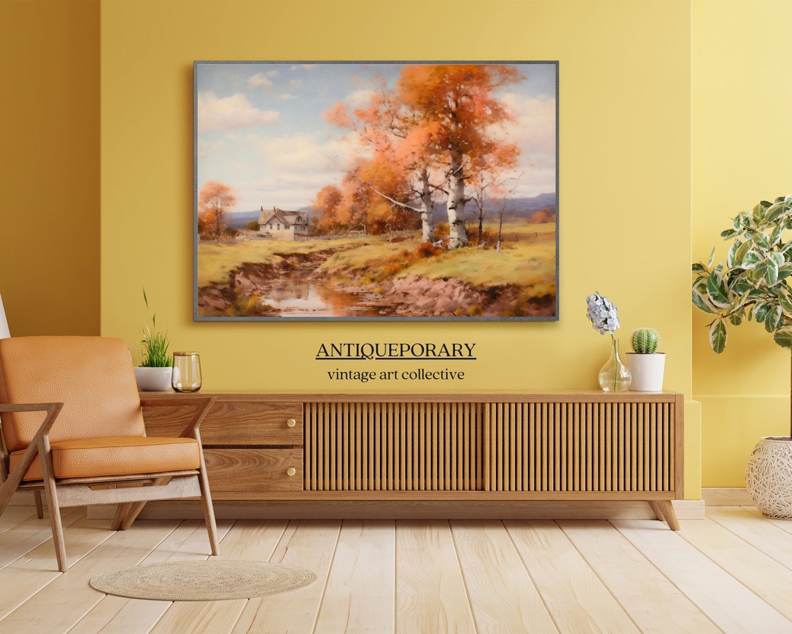 Autumn Birch Trees Stream Farmhouse Golden Fall Landscape Poster - Image 4