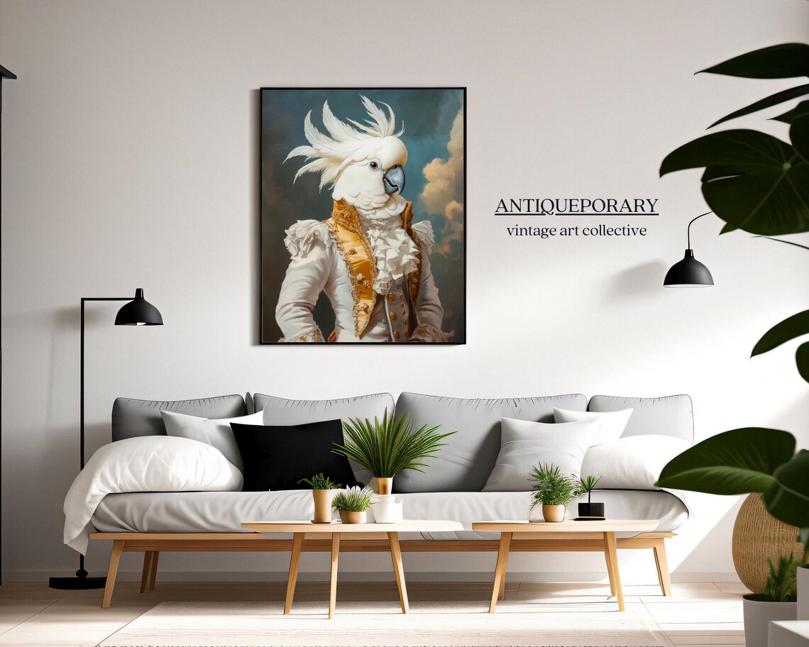 White Cockatoo Gold Military Coat Majestic Bird Portrait Poster - Image 2