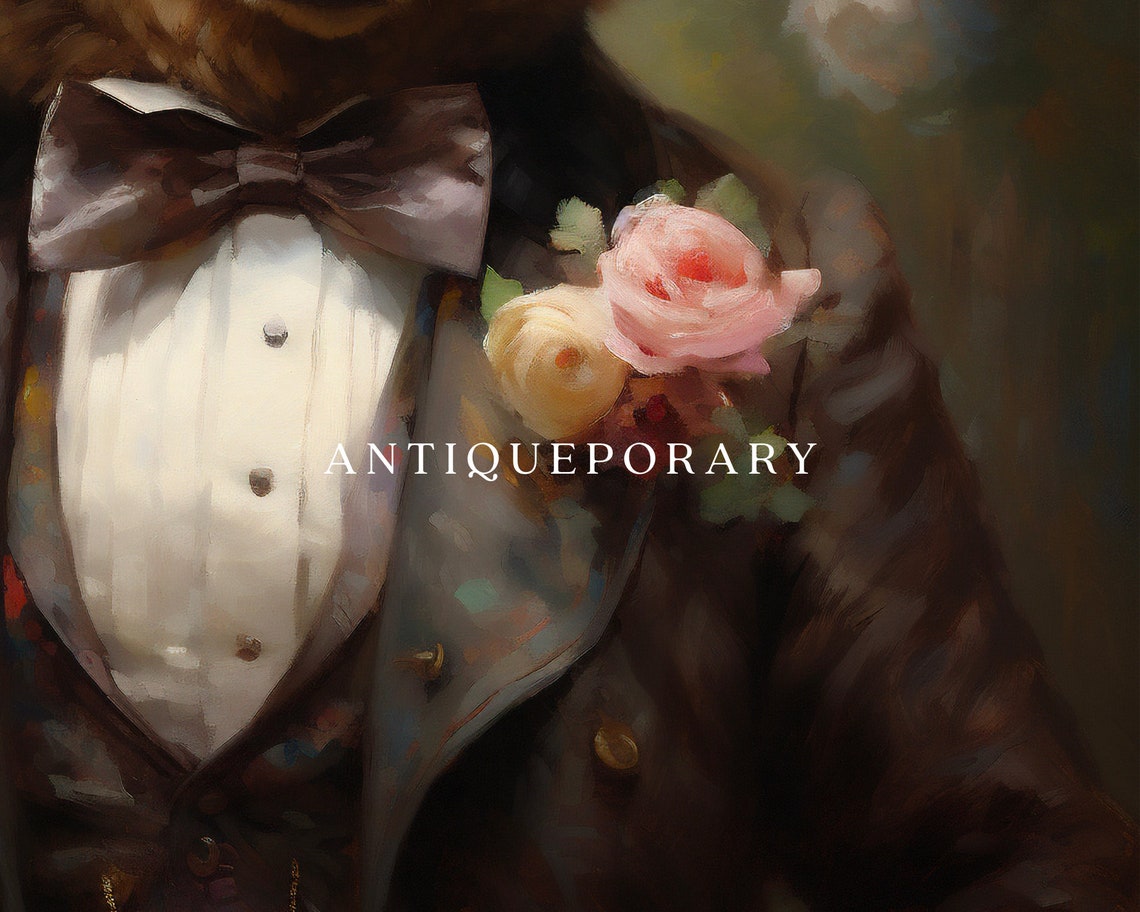 Dapper Bear Portrait Top Hat Tuxedo Victorian Animal Painting Poster - Image 2