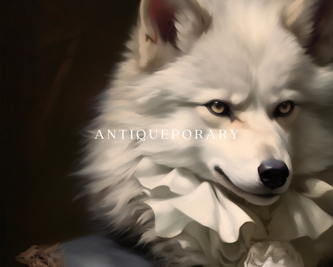 White Wolf in Ruffed Cravat and Dark Coat Vintage Portrait Poster - Image 3