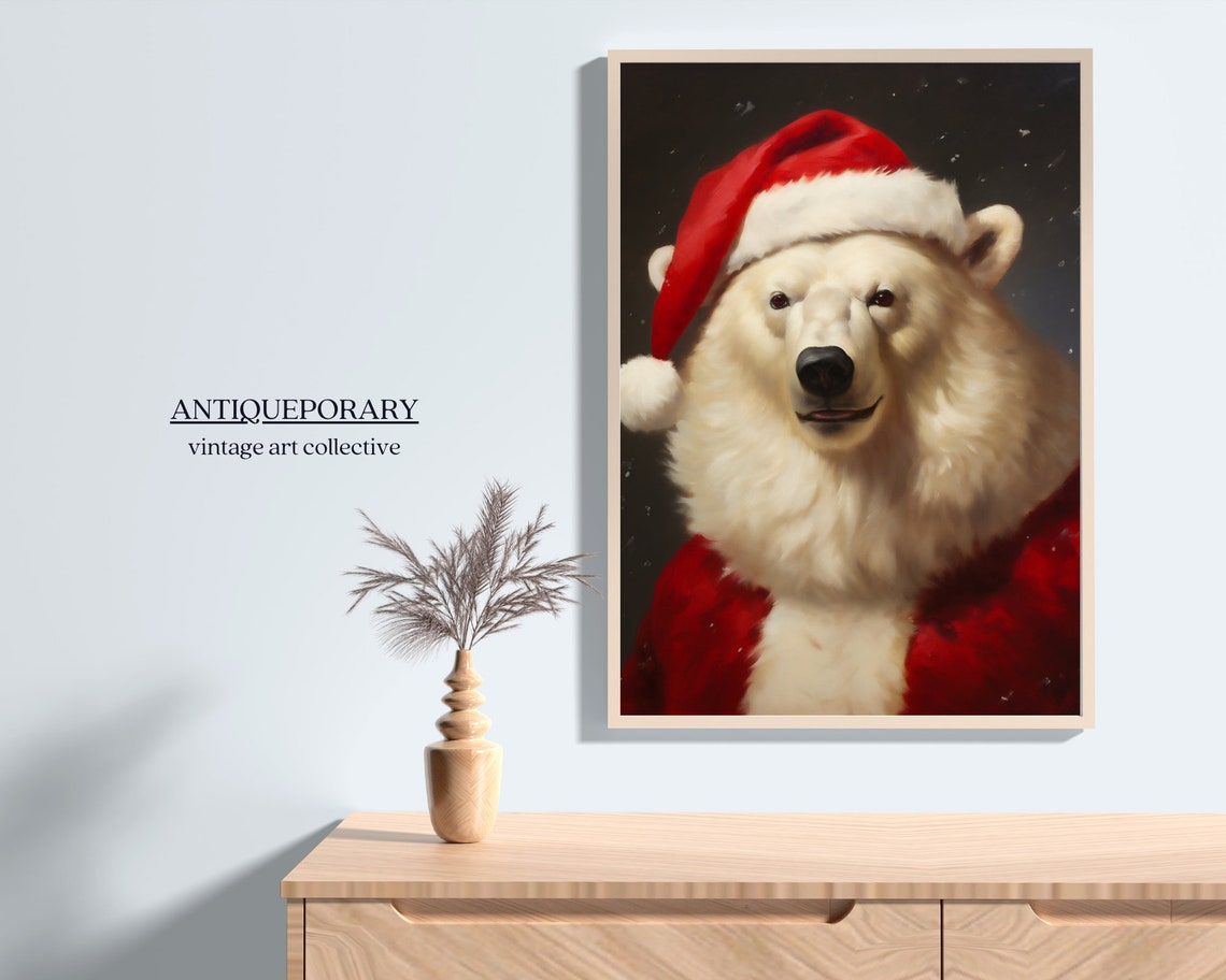 Christmas Santa Polar Bear Portrait Vintage Holiday Art Poster - Image 6