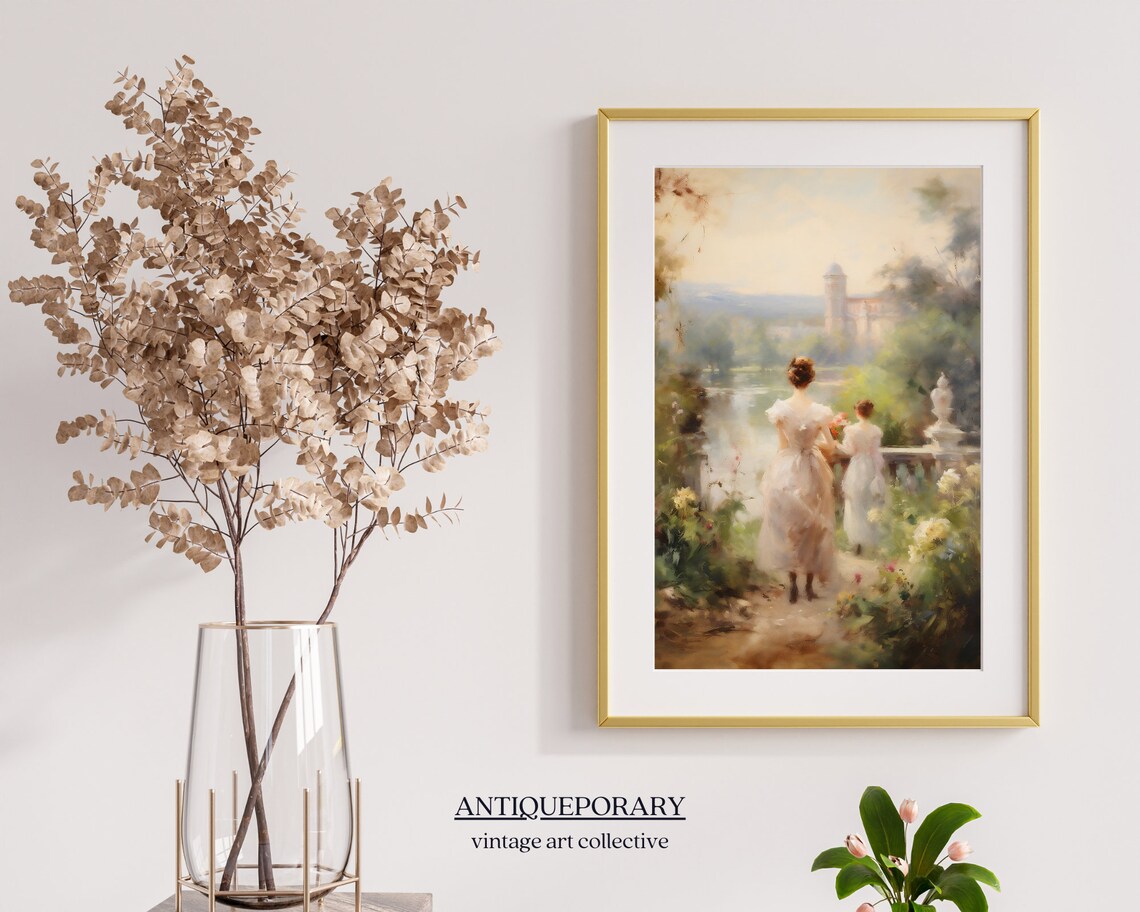 Mother Child Garden Lake View Vintage European Painting Poster - Image 6