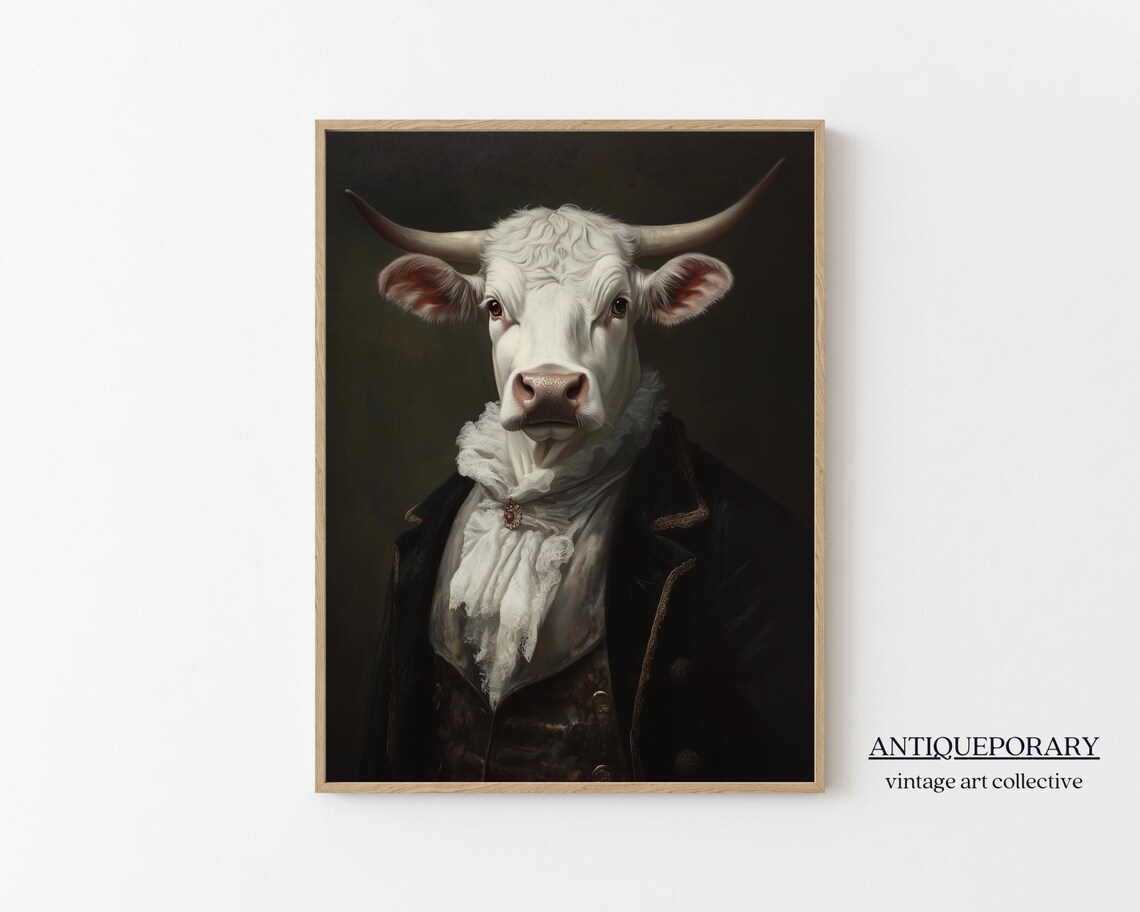 White Cow Longhorn Gentleman Black Coat Lace Cravat Victorian Poster