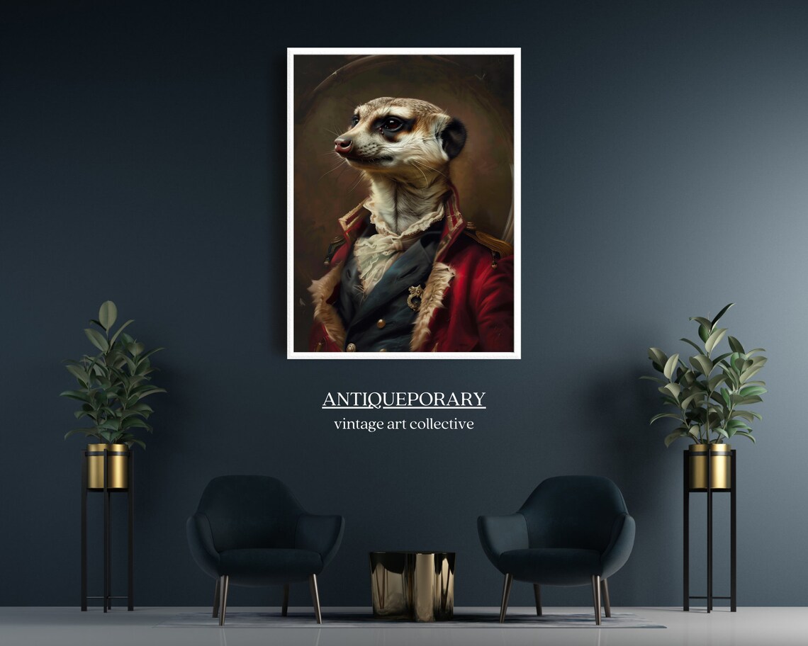 Meerkat Soldier in Red Military Coat Vintage Portrait Poster - Image 5