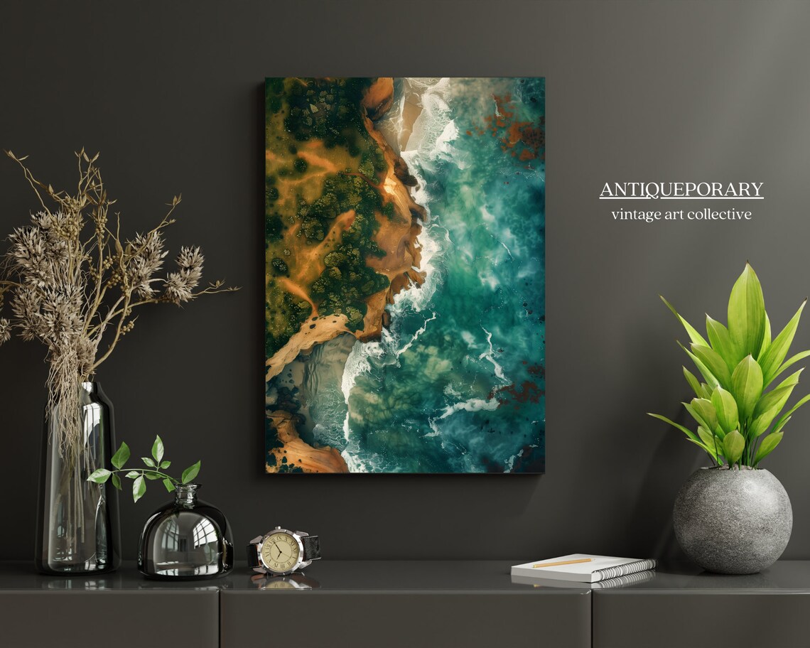 Turquoise Ocean Waves Rocky Coast Aerial Seascape Fine Art Poster - Image 5