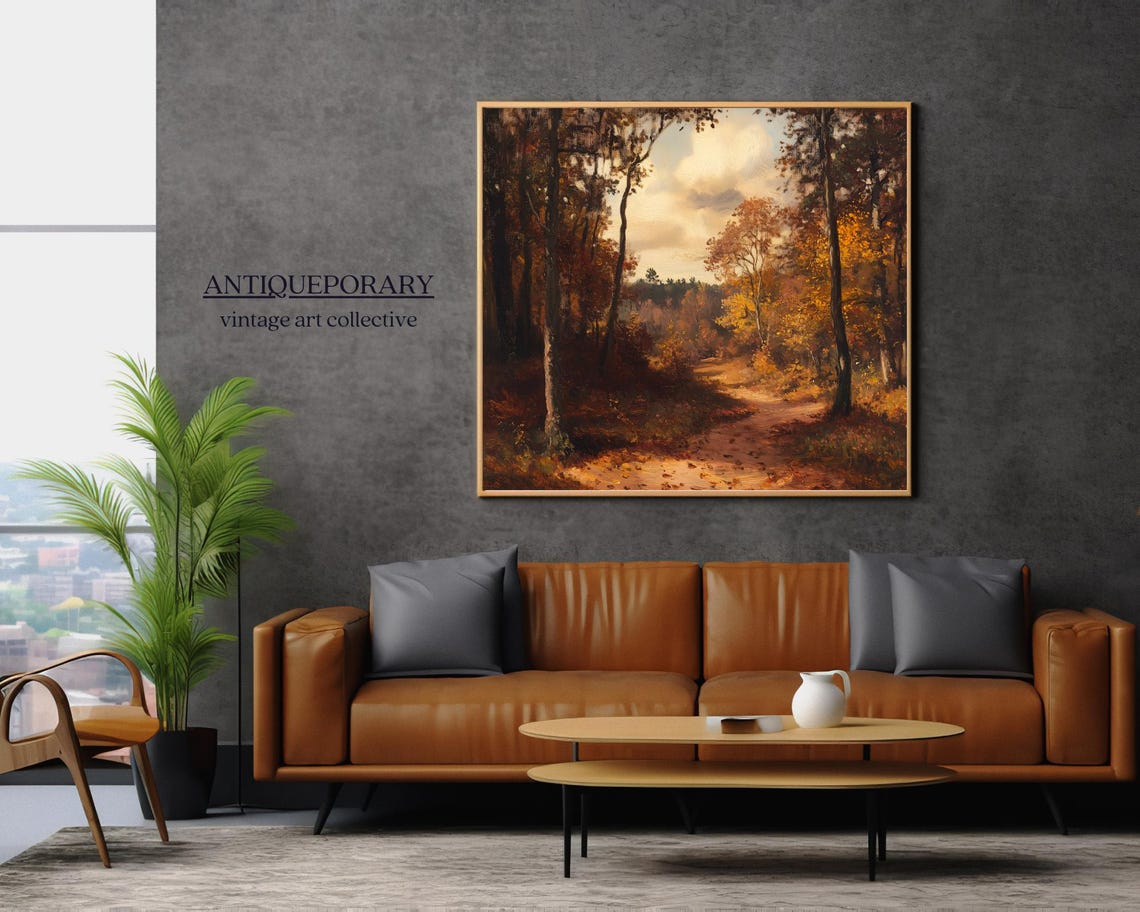 Autumn Forest Path Golden Trees Moody Fall Landscape Painting Poster - Image 6