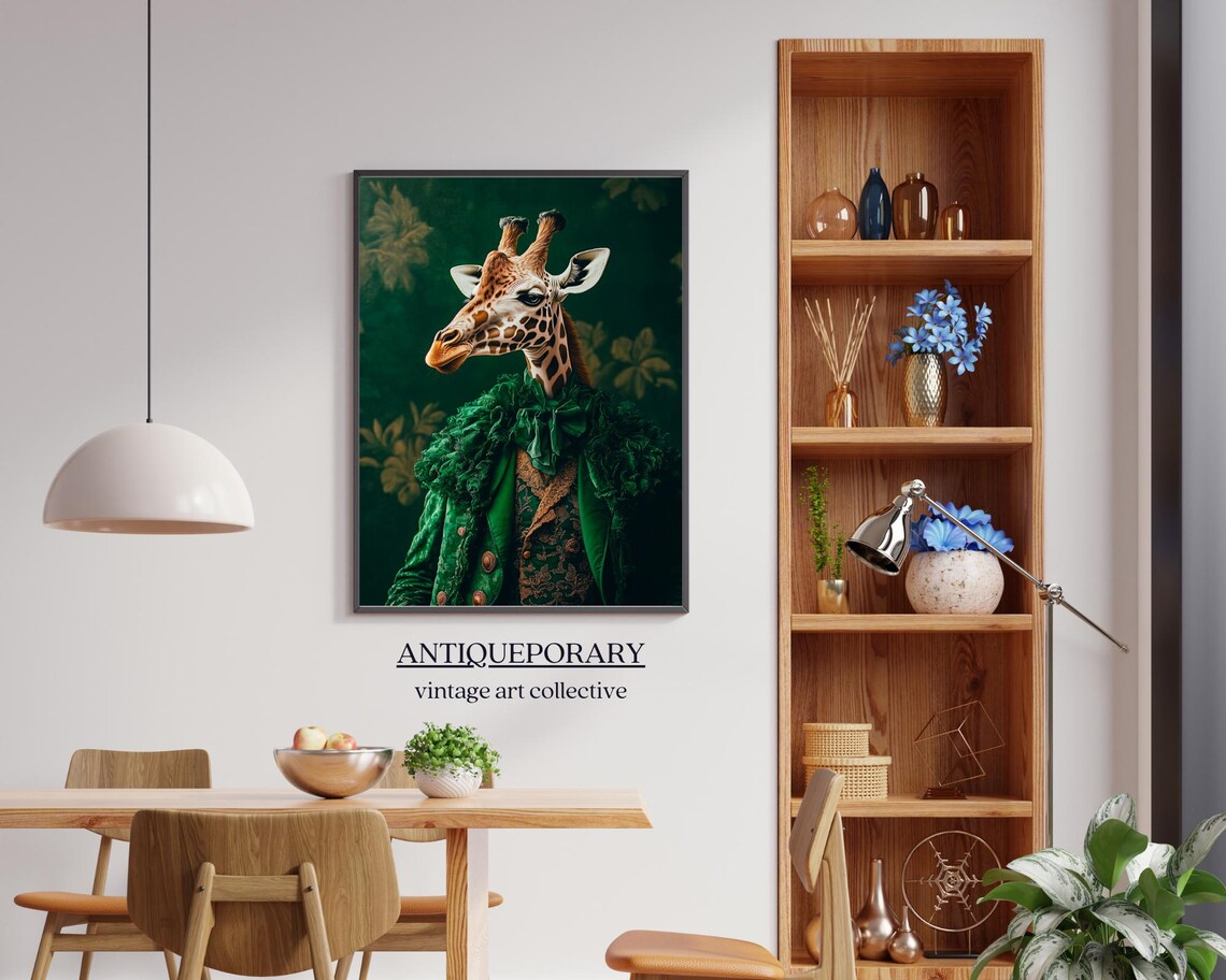 Giraffe Emerald Green Velvet Coat Regal Animal Portrait Poster - Image 5