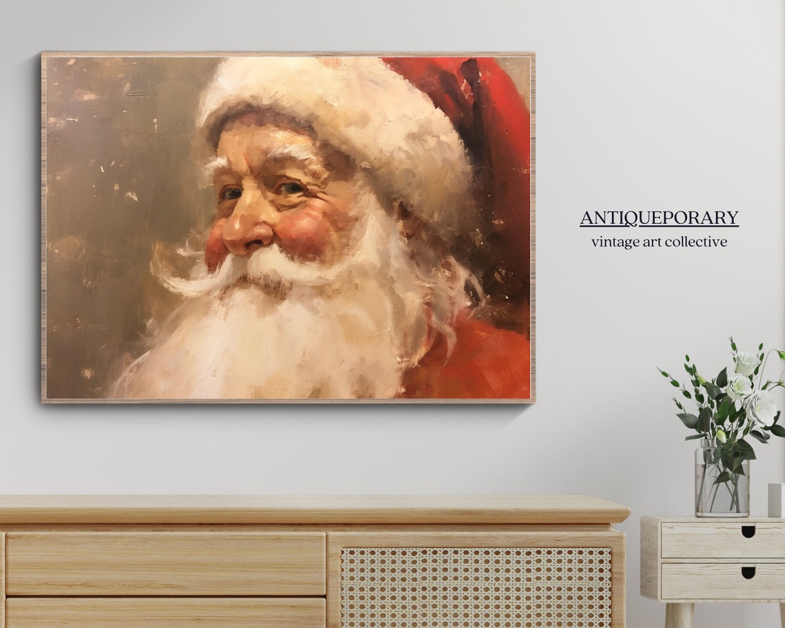 Rustic Santa Claus Portrait Close Up Vintage Christmas Print - Image 6