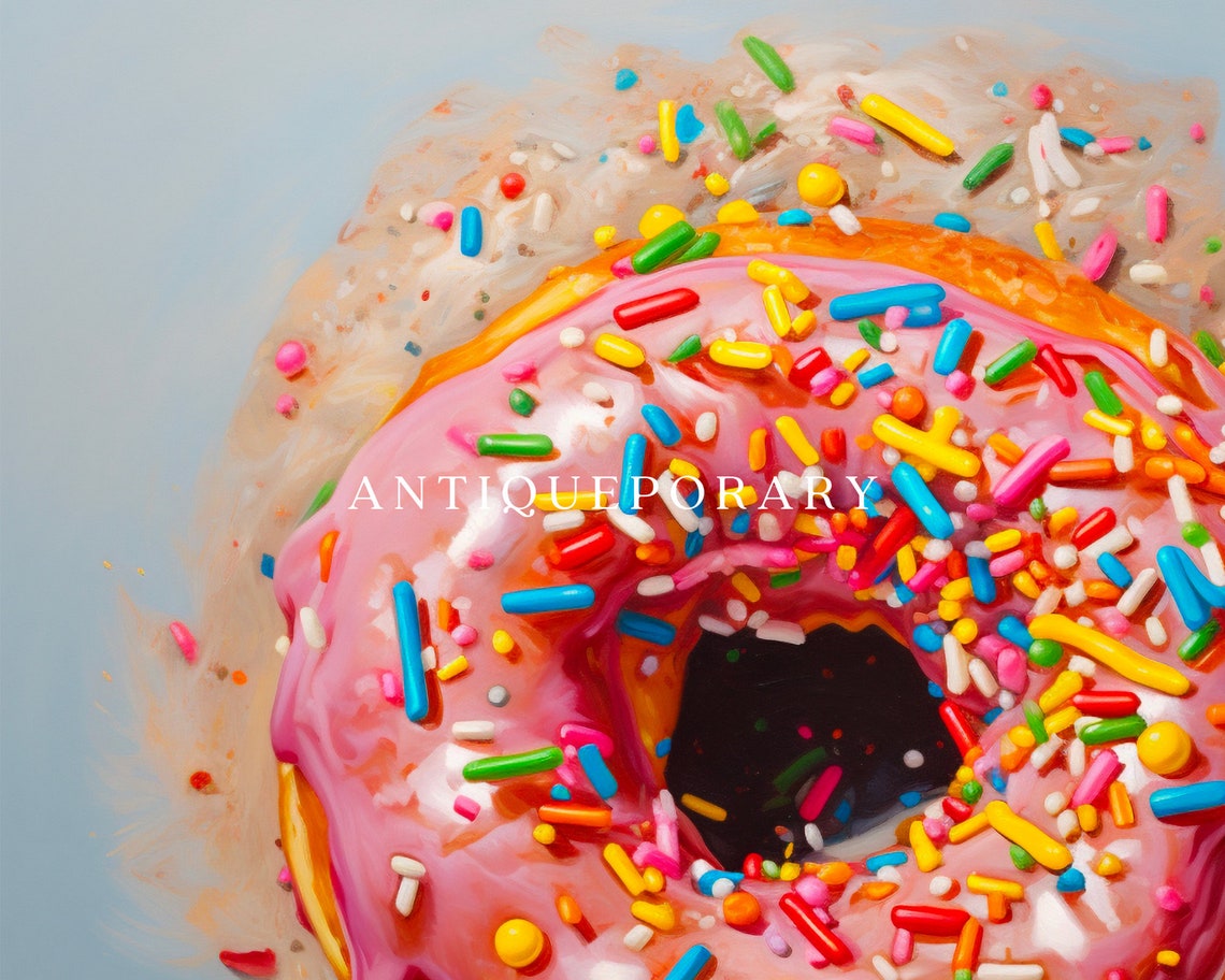 Pink Frosted Donut Rainbow Sprinkles Pop Art Food Still Life Poster - Image 3
