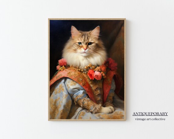 Royal Lady Cat Portrait Roses Pearls Victorian Gown Painting Poster