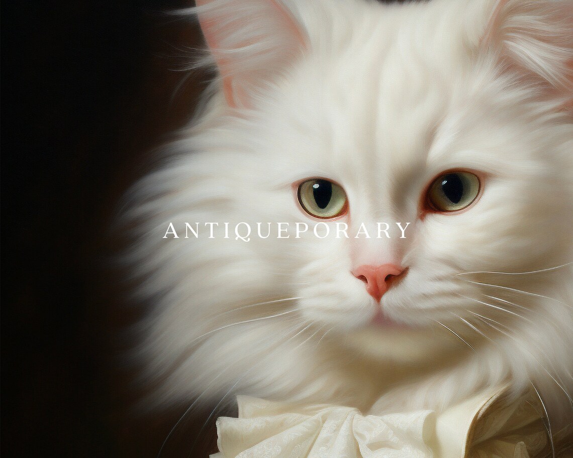 Royal White Cat in Victorian Gown Vintage Aristocratic Pet Portrait Poster - Image 3