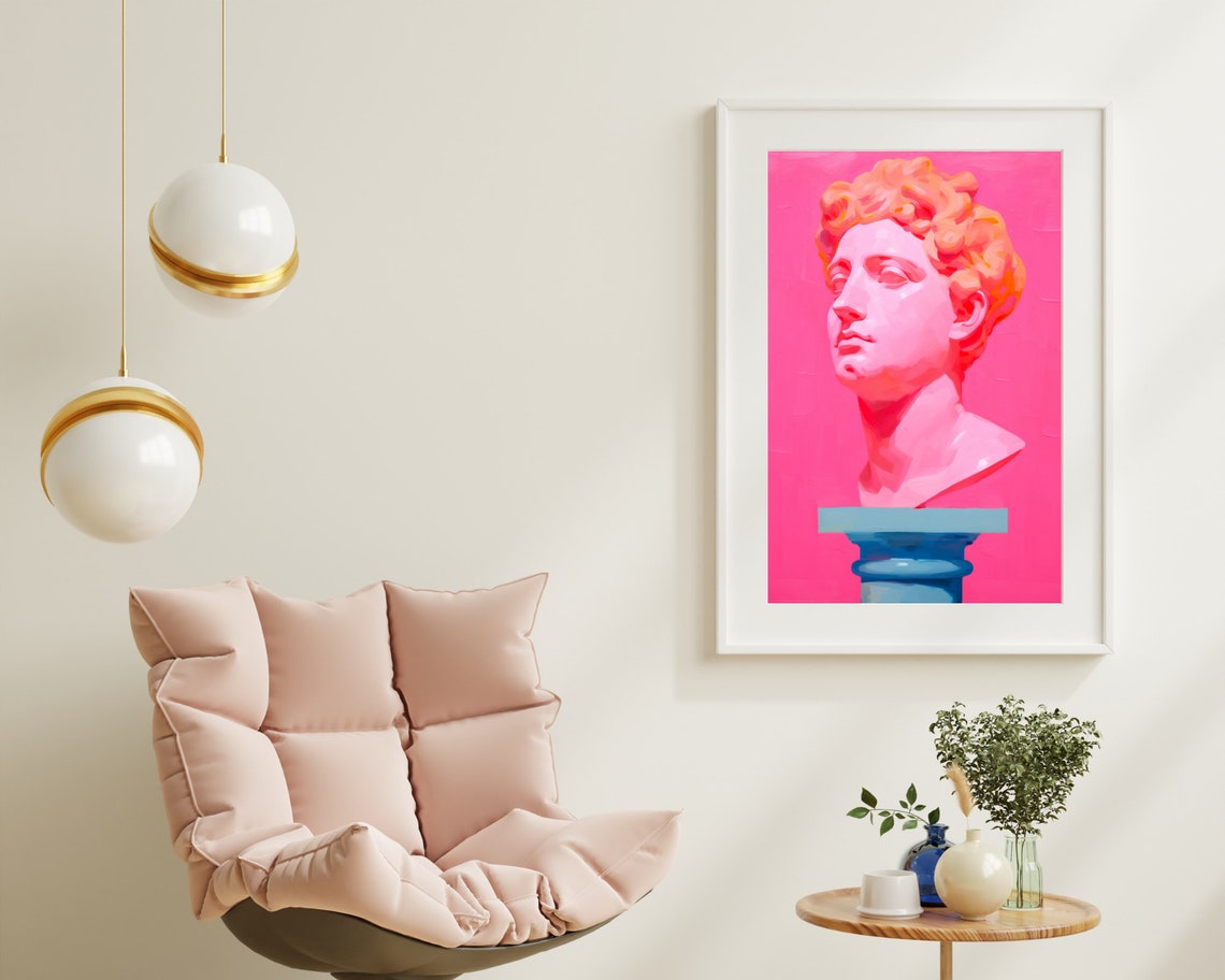 Pink Greek Bust Statue Painting Hot Pink Background Modern Art Poster - Image 7