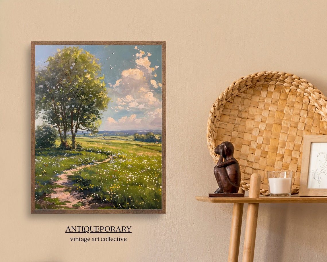Spring Meadow Path Big Tree Wildflowers Vintage Landscape Poster - Image 4