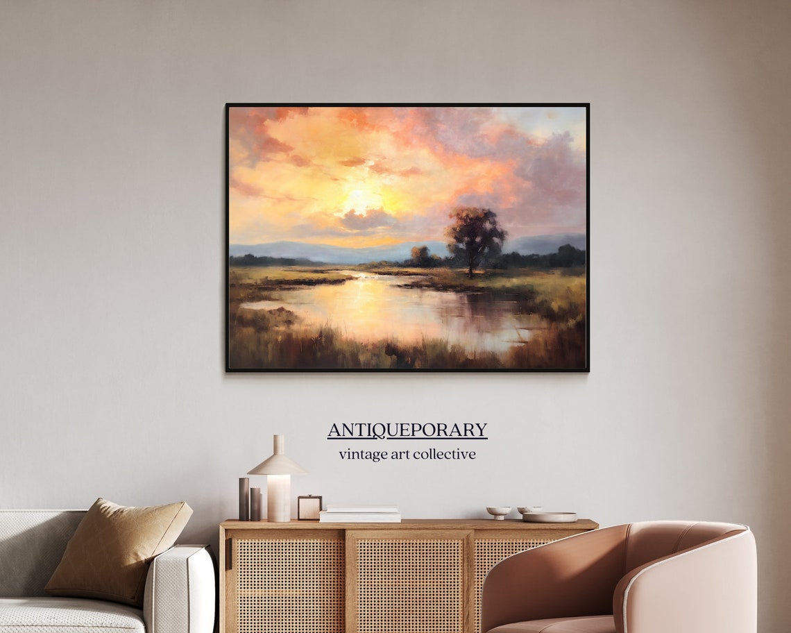 Sunset Over a Marshy River Under a Golden Sky Landscape Poster - Image 7