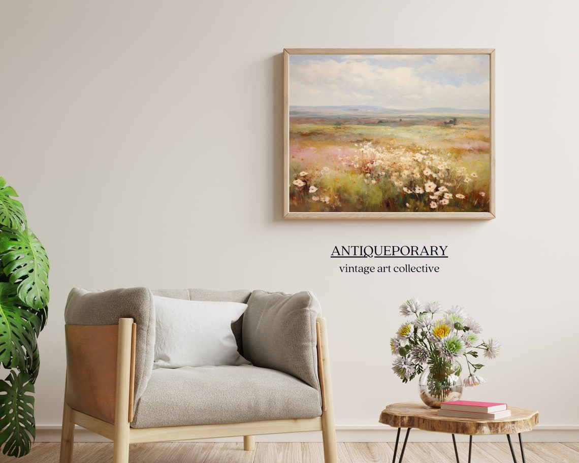 Wildflower Field Landscape Oil Painting Vintage Landscape Art Print White Flowers Country Field Art Nature Art - Image 7