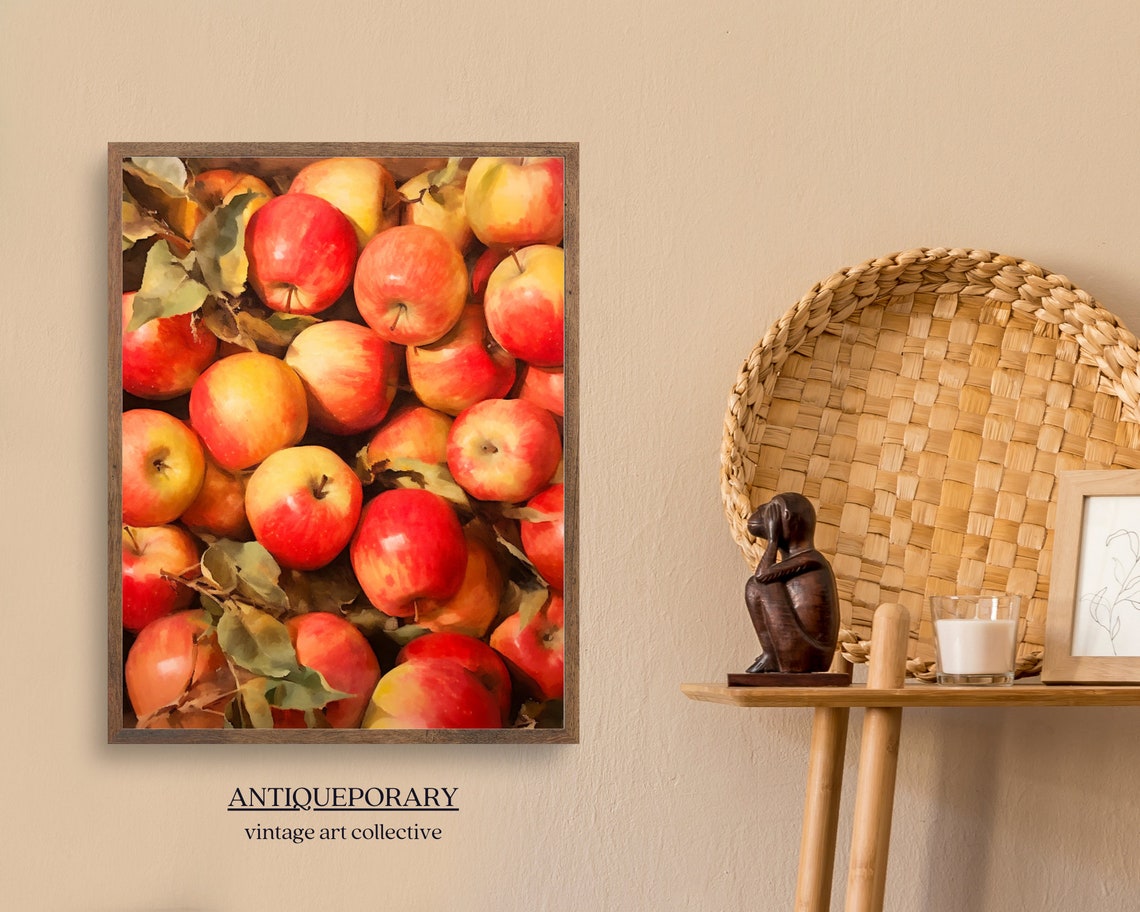 Apples Still Life Oil Painting Vintage French Still Life Neutral Fruit Oil Painting Country Kitchen Art Rustic Farmhouse Wall Art - Image 4