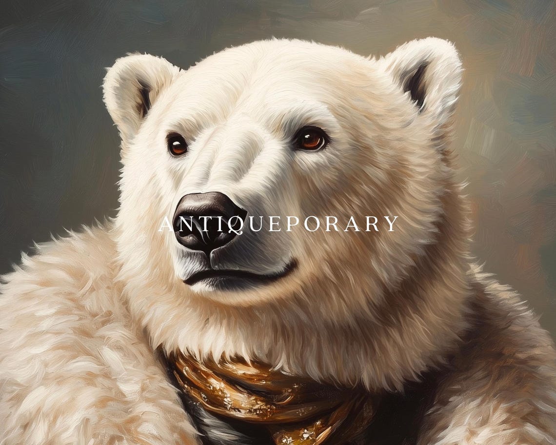 Polar Bear Lady in Fur Trimmed Coat Vintage Aristocratic Animal Poster - Image 3
