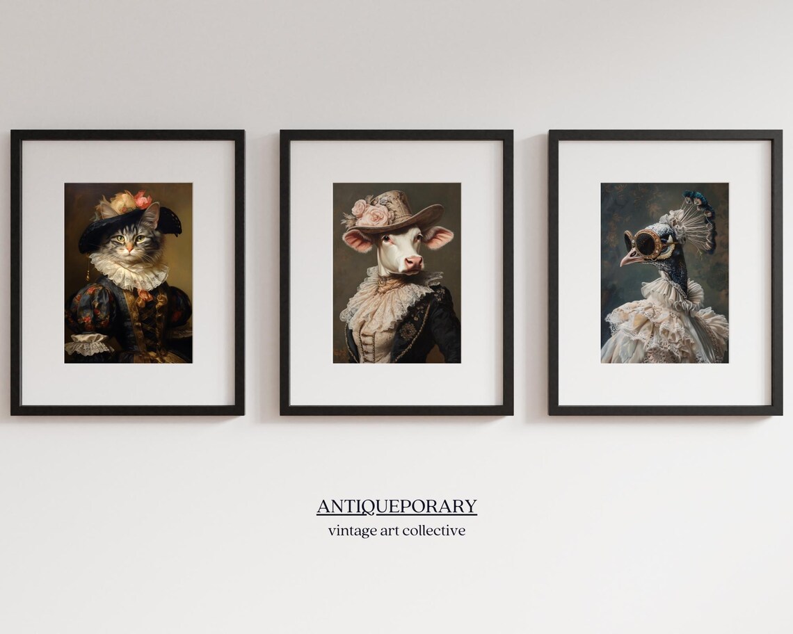 Royal Lady Cow Rose Hat Lace Vintage Elegant Animal Portrait Poster - Image 4