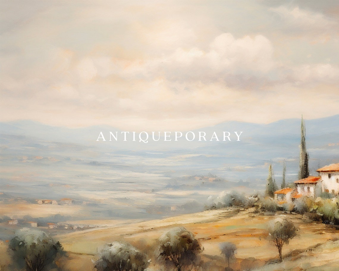 Vintage Italian Landscape Oil Painting Tuscany Landscape Print Antique Country Painting Rustic Art Print - Image 3