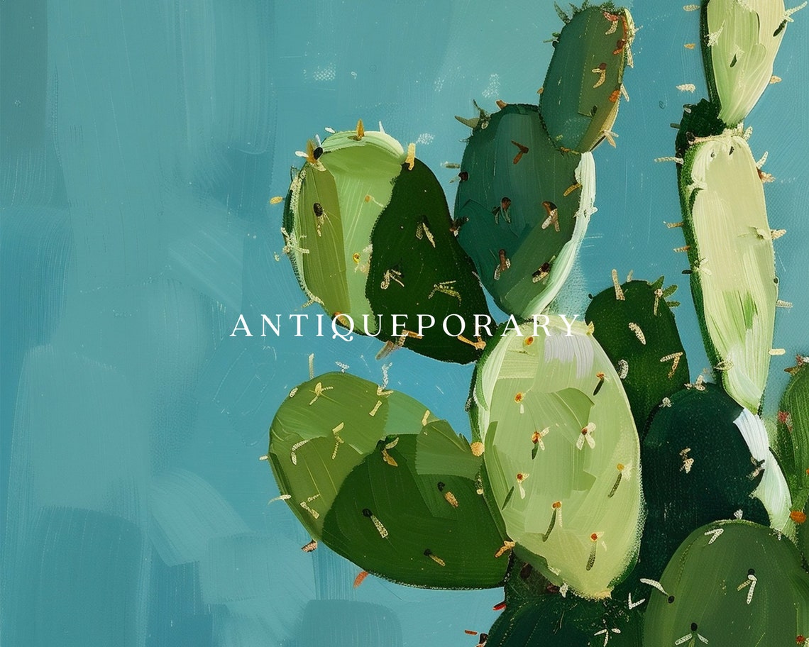 Potted Prickly Pear Cactus Terracotta Teal Abstract Wall Poster - Image 3