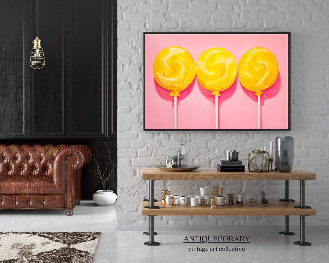 Sweet Yellow Lollipops Trio on Pink Modern Pop Art Kitchen Poster - Image 3