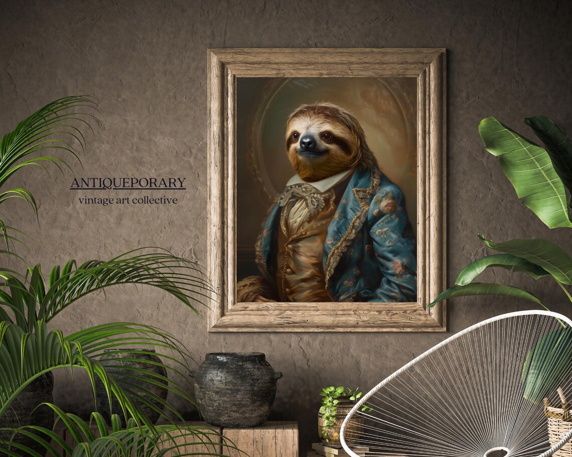 Smiling Sloth in Blue Victorian Jacket Vintage Portrait Poster - Image 7