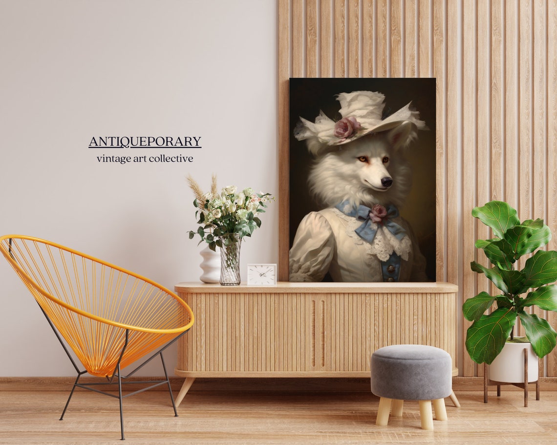 White Wolf Lady Royal Portrait Floral Hat Victorian Style Poster - Image 5