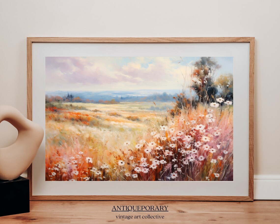 Wildflower Field Landscape Oil Painting Vintage Landscape Art Print Neutral Country Field Wall Art Rustic Farmhouse Decor Art - Image 5