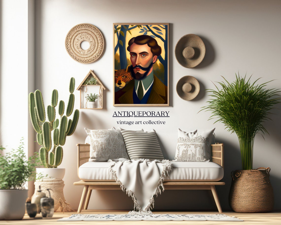 Gentleman with Leopard Vintage Mustache Portrait Stylized Oil Poster - Image 6