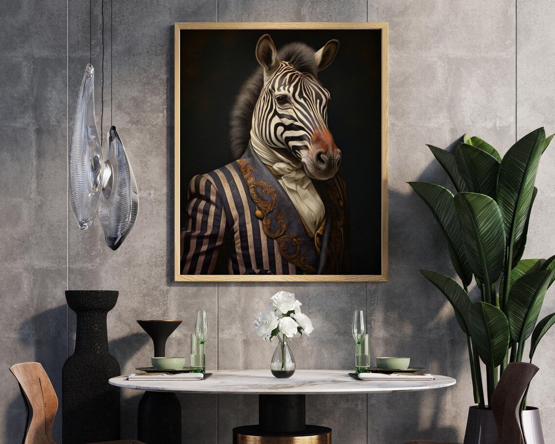 Zebra Striped Navy Coat Gold Embroidery Dapper Victorian Portrait Poster - Image 3