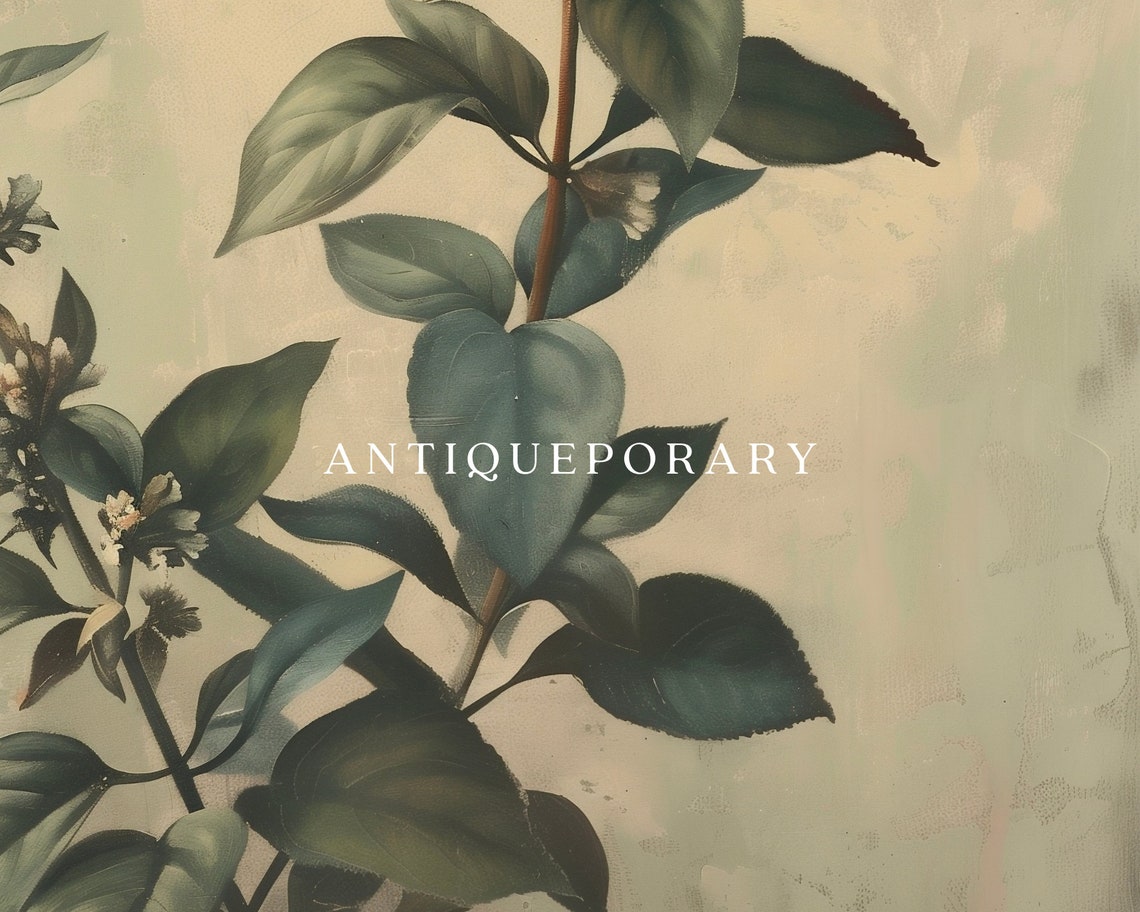 Sage Green Botanical Leaf Branch Vintage Antique Style Poster - Image 2