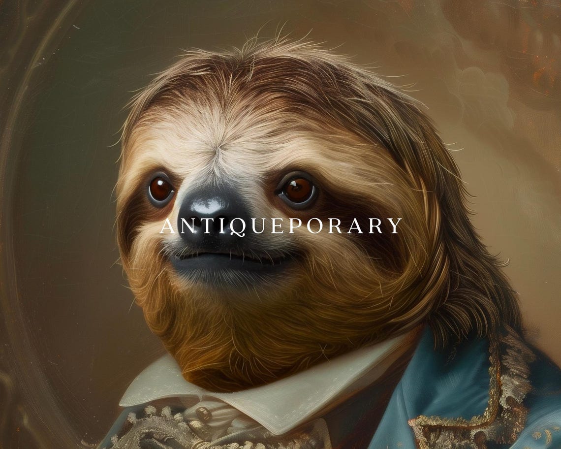 Smiling Sloth in Blue Victorian Jacket Vintage Portrait Poster - Image 3