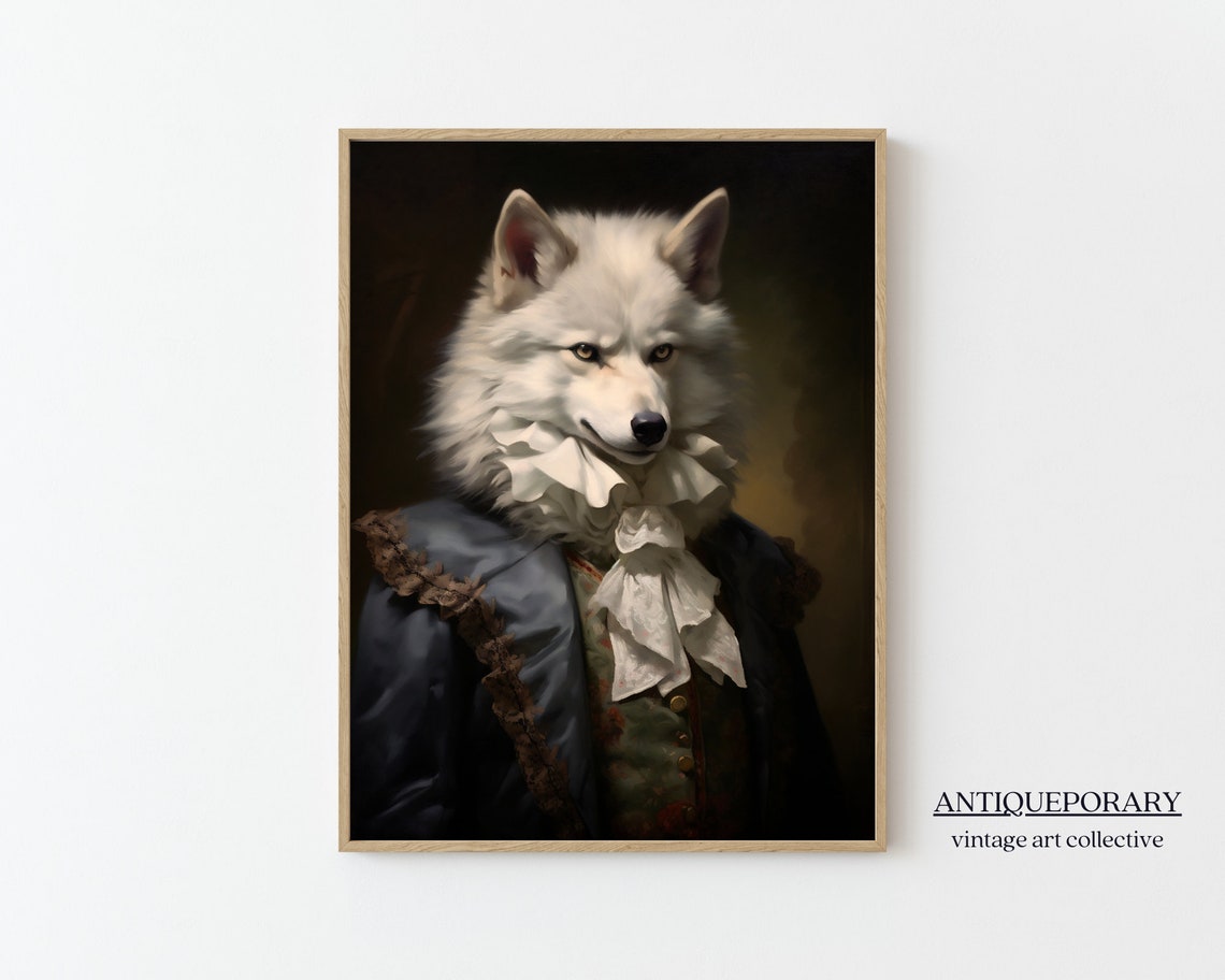 White Wolf in Ruffed Cravat and Dark Coat Vintage Portrait Poster