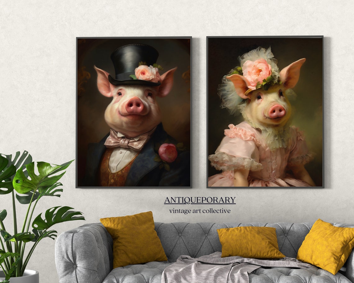 Stunning Pig Vintage Portrait Victorian Animal Print Dressed Animal Print Altered Art Print Renaissance Animal Painting Farm Animal Art - Image 3