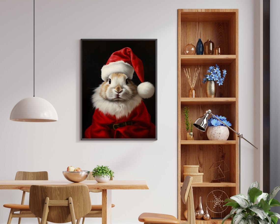 Bunny in Santa Suit and Hat Vintage Christmas Animal Portrait Poster - Image 7