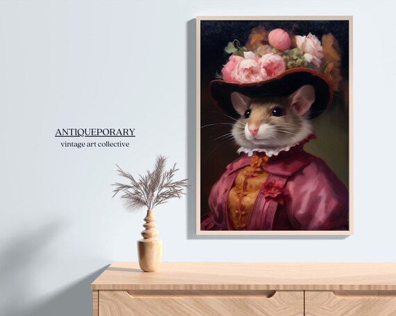 Victorian Animals Portrait Royal Lady Mouse Vintage Print Renaissance Animal Dark Moody Animal Poster Altered Art Animal Lover Gift