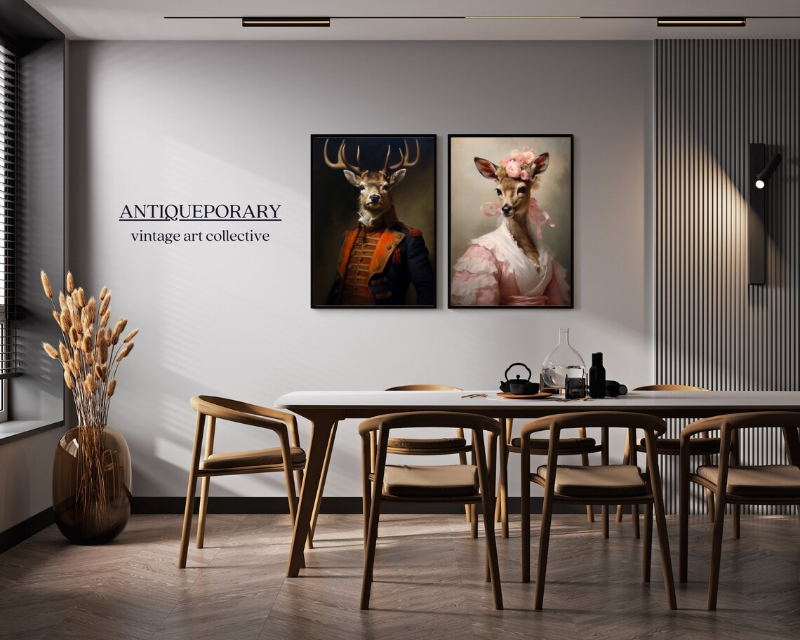 Victorian Animals Portrait Royal Deer Vintage Print Renaissance Animal Painting Dark Moody Animal Poster Altered Art Animal Lover Gift - Image 5