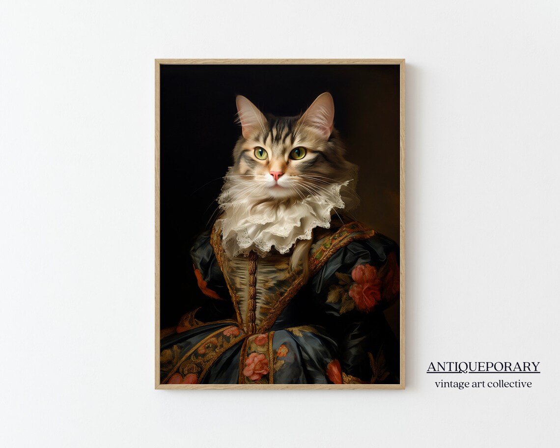 Royal Tabby Cat Lady Portrait Baroque Gown Vintage Style Poster