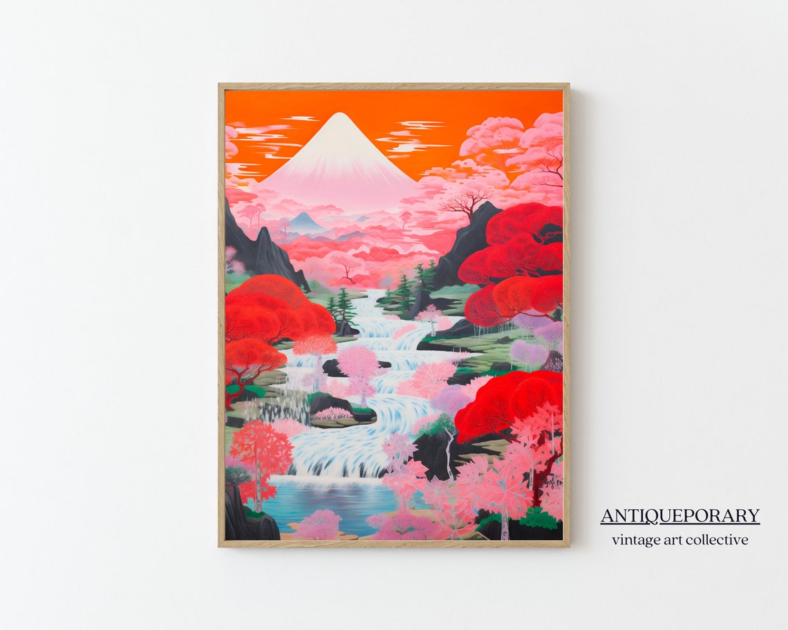 Japanese Landscape Painting Japanese Wall Art Colorful Landscape Poster Japanese Art Asian Wall Art Living Room Decor