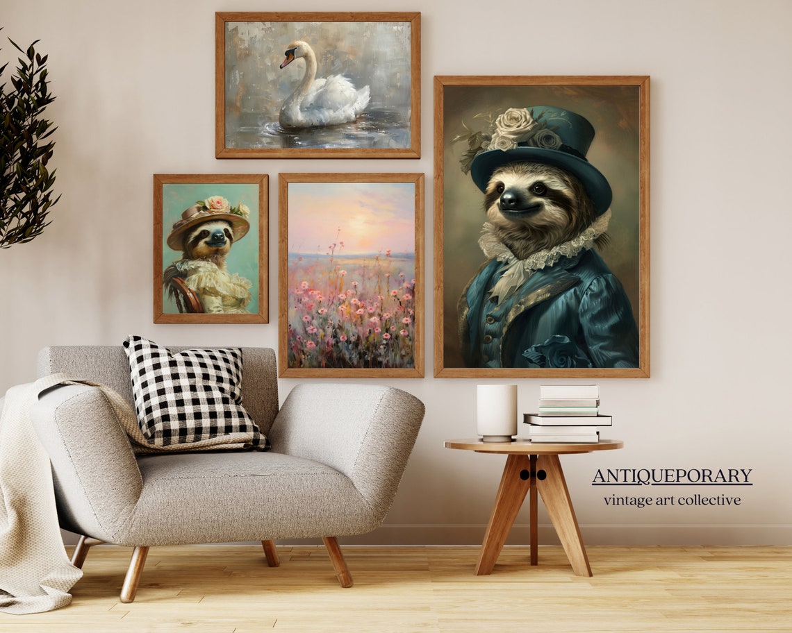 Royal Sloth Blue Top Hat White Roses Victorian Portrait Poster - Image 4