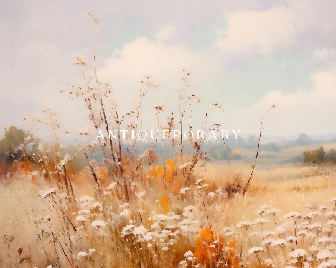 Golden Autumn Meadow Wildflowers Vintage Landscape Oil Painting Poster - Image 3